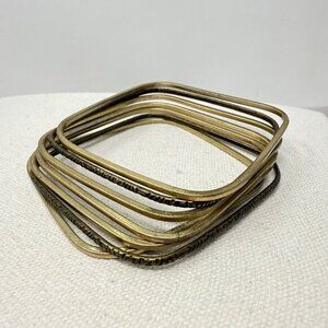 Rounded Square Shaped Stacking‎ Bangle Set of 7 Bracelets Modern Gold-Tone